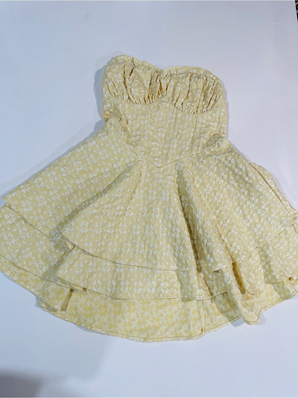 Children's Strapless Yellow Floral Party Dress